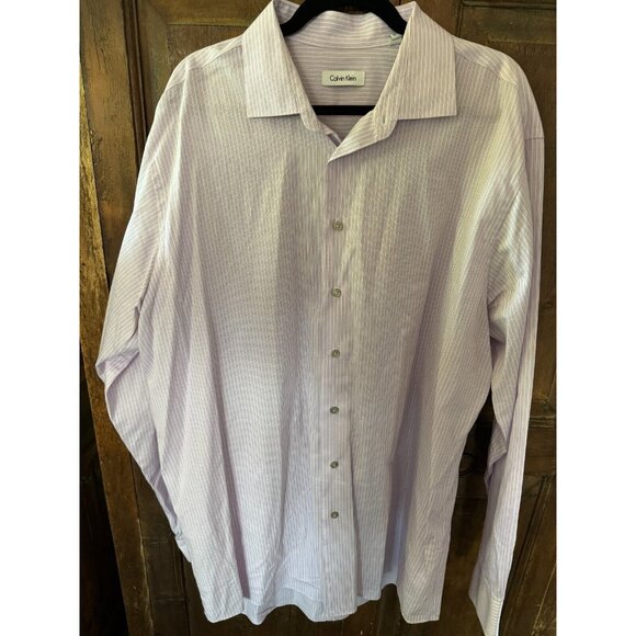 Calvin Klein Mens Tall 18 36/37 Lavender Striped Long Sleeve Button Up Shirt - Picture 3 of 5